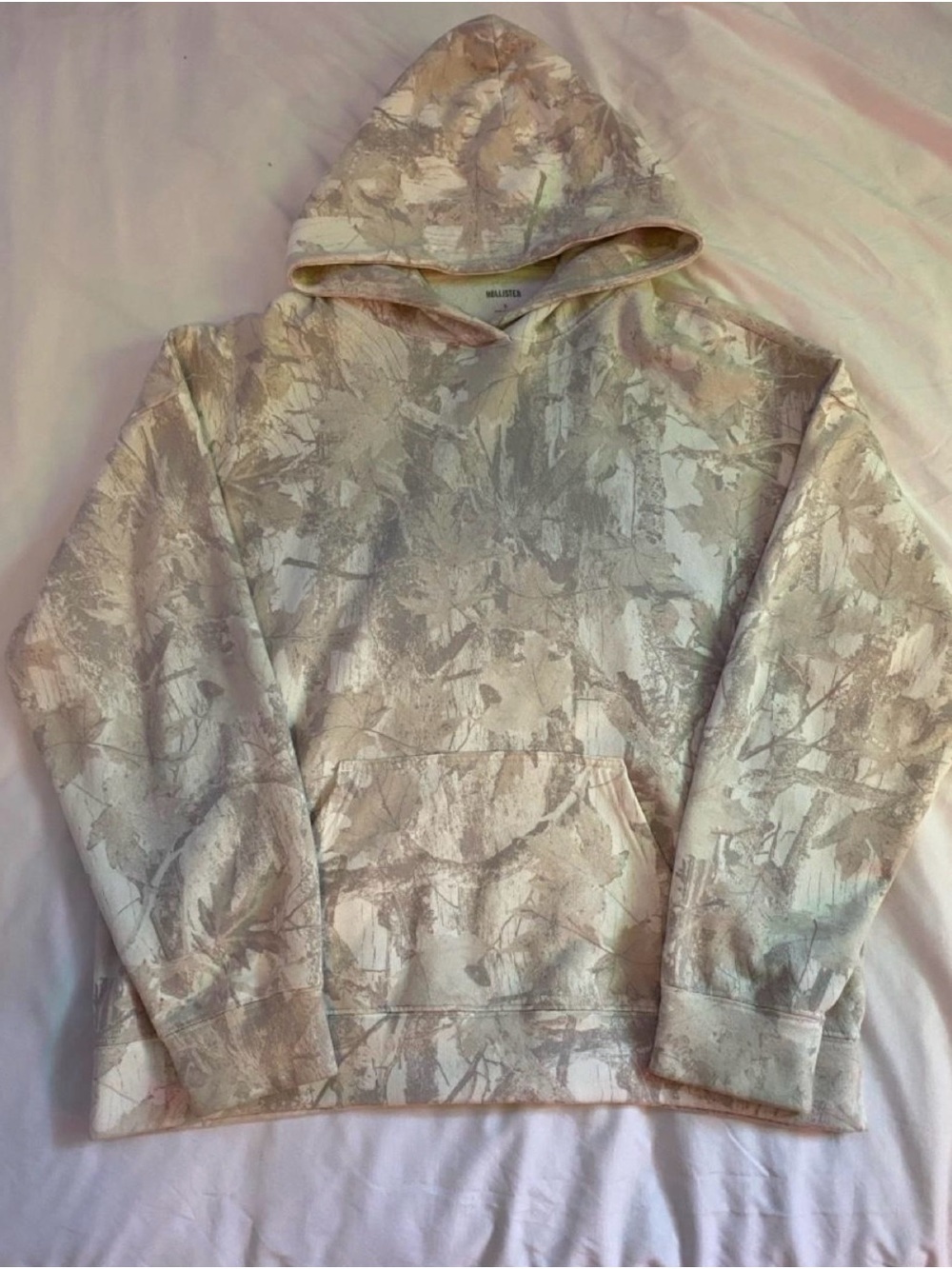 Hollister Leaf-Print Hoodie in Beige and Cream